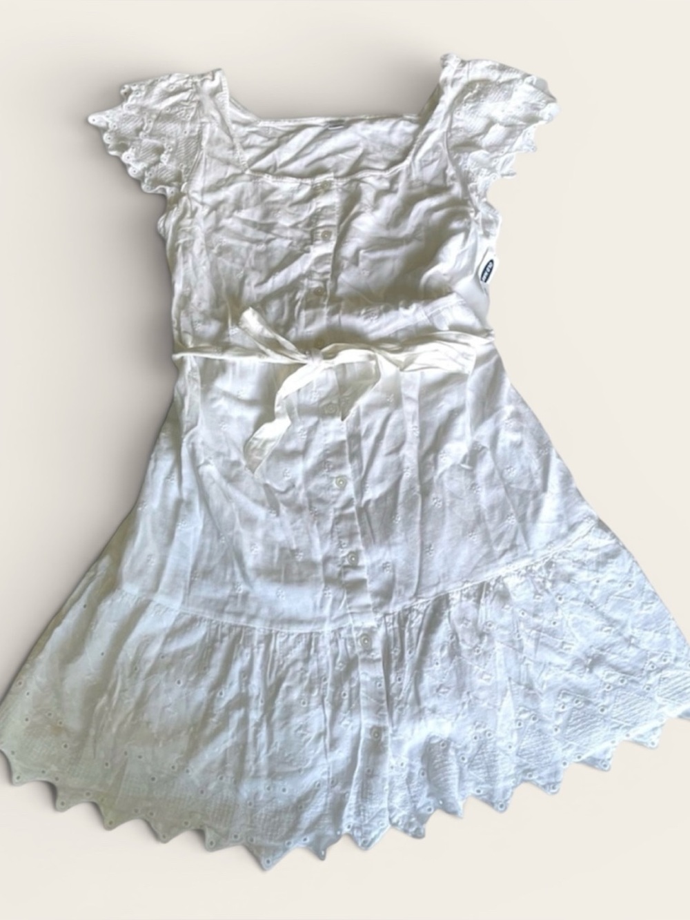 NWT Old Navy White Cottage Boho Linen Eyelet Button Down Belted Dress Large
